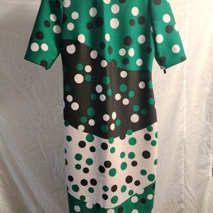 Vintage Anne Klein Dress with Green Black and White Dots Jackie O Style Size 6